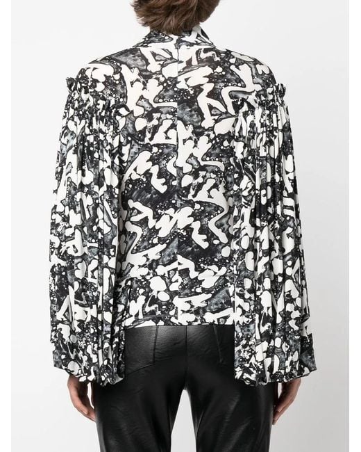 Stella McCartney Black S By S Swan-Print Slit-Sleeve Blouse