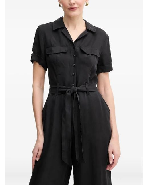 Guess Black Belted Flap-Pocket Jumpsuit