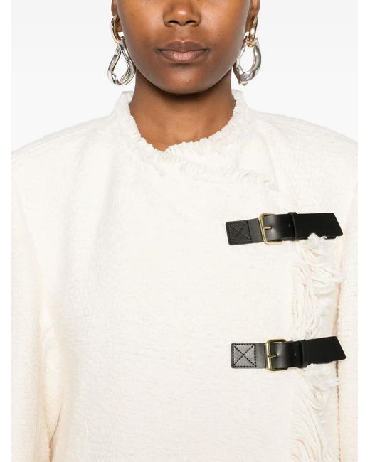 Isabel Marant White Garmia Fringed Buckle-Fastening Coat