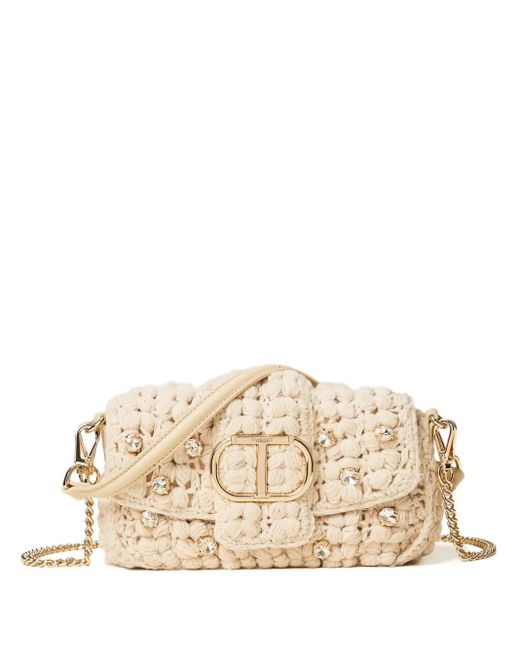 Twinset Natural Amie Crochet Crystal-Embellished Bag