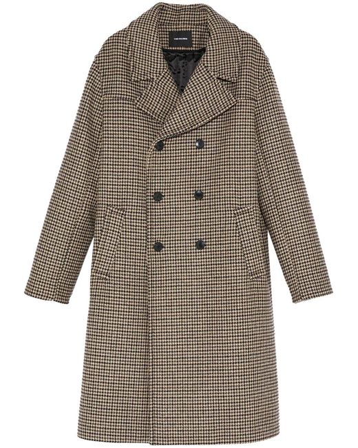 Yves Salomon Natural Houndstooth-Pattern Double-Breasted Coat for men