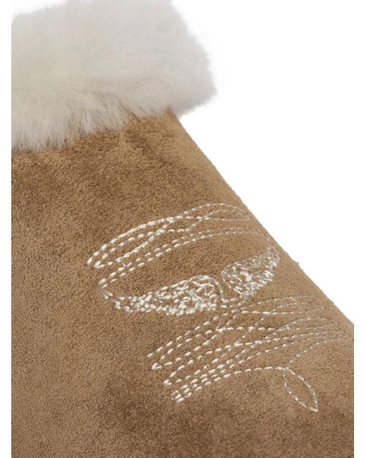 Zadig & Voltaire Brown Embroidered Fur-Trimmed Mules