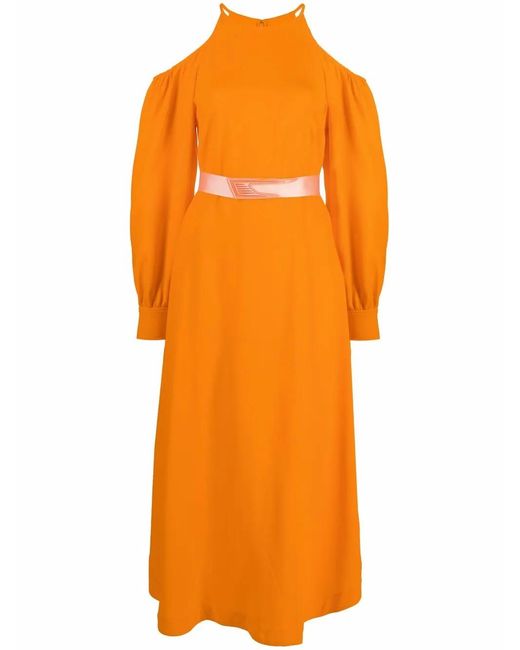 Stella McCartney Orange Cold-Shoulder Belted Dress