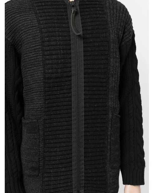 The Viridi-anne Black Chunky-Knit Zip-Up Cardigan for men