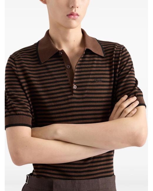 Polo de algodón a rayas Prada de hombre de color Brown