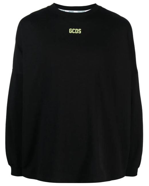 Gcds Black Long-Sleeved Logo-Print T-Shirt for men