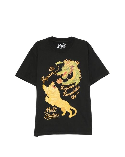 Melt Black Dragon-Print Tiger-Print T-Shirt for men