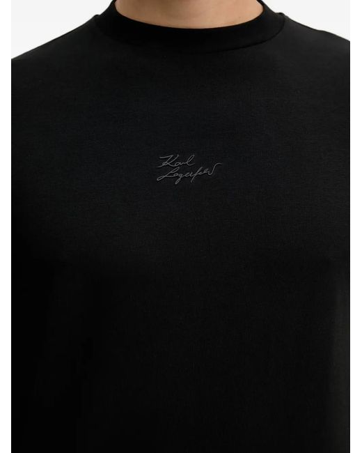 Karl Lagerfeld Black Logo-Embroidered T-Shirt for men