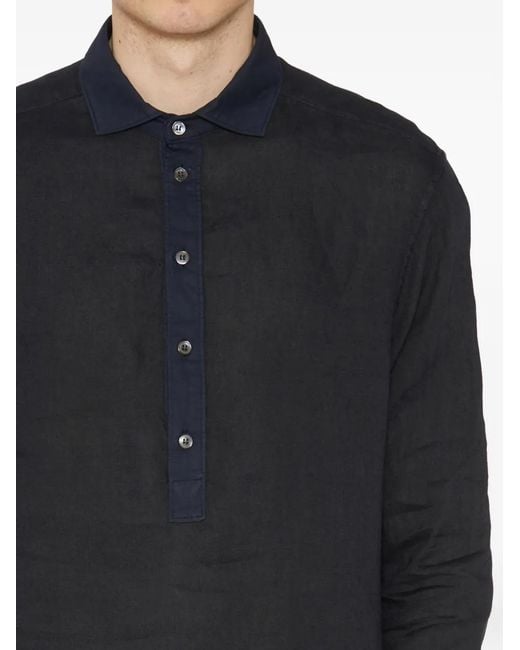 Paolo Pecora Black Button-Up Linen Shirt for men