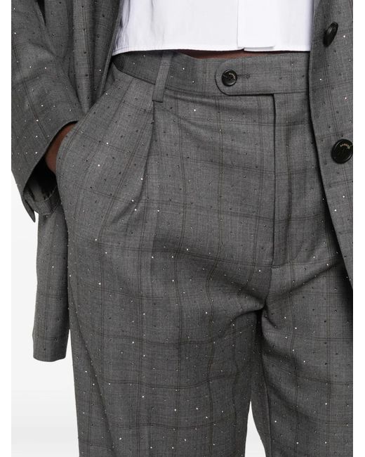 Sandro Gray Rhinestone-Embellished Checked Trousers