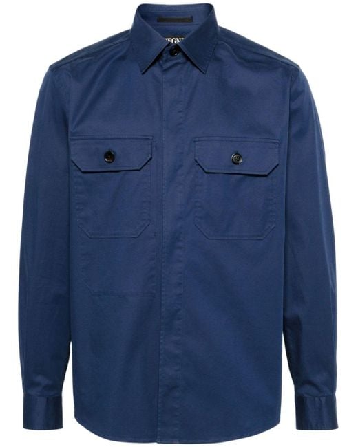 Zegna Blue Patch-pocket Twill Shirt for men