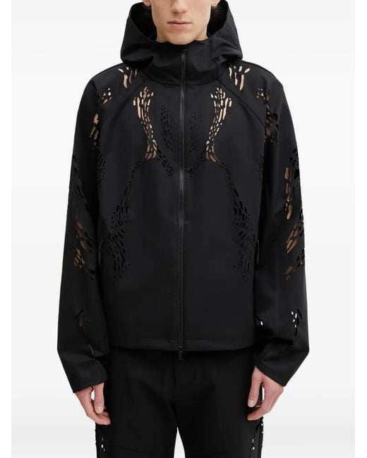 HELIOT EMIL Black Roan Laser-Cut Hooded Jacket for men