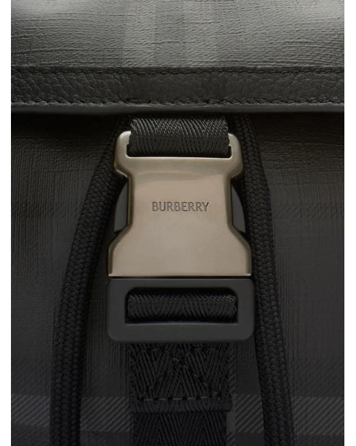 Burberry Black City Check Clip Backpack for men