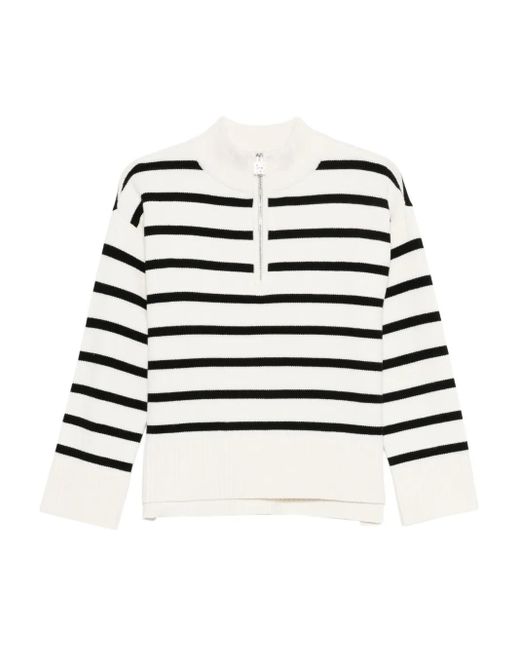 DKNY White Striped Half-Zip Jumper