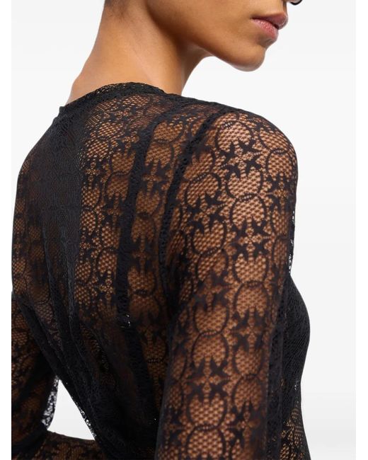 Pinko Black Stretch-Lace Sweater With Love Birds Logo Motif
