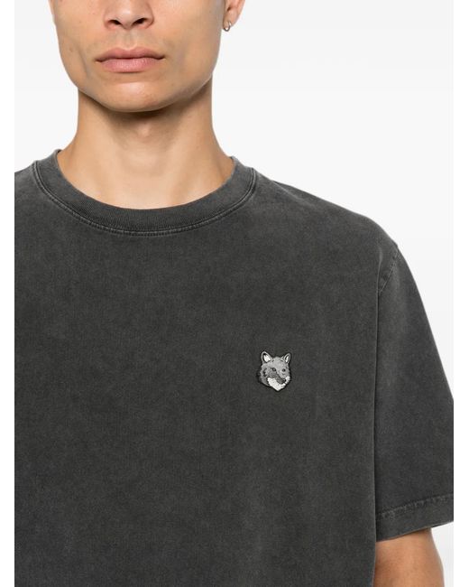 Maison Kitsuné Black Faded-Effect Fox Head T-Shirt for men