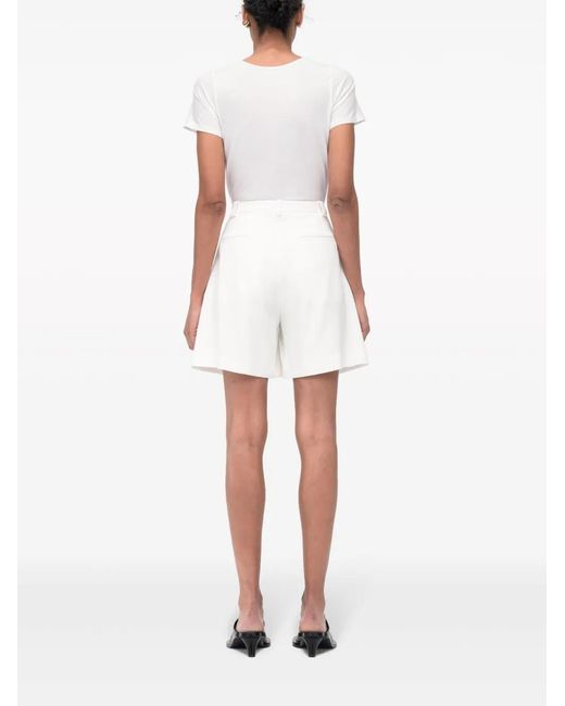 Another Tomorrow White High-Waisted Pleated Shorts