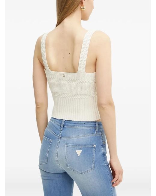 Guess Blue Erynn Cable-Knit Ribbed Top