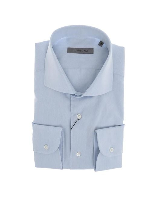 Corneliani Blue French-Collar Cotton Shirt for men