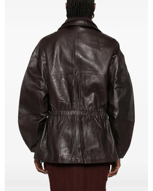 Frankie Shop Black Carnaby Funnel-Neck Leather Jacket