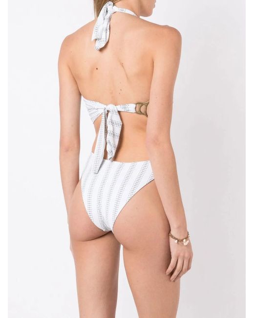 Amir Slama White Asymmetric Halter-Neck Swimsuit