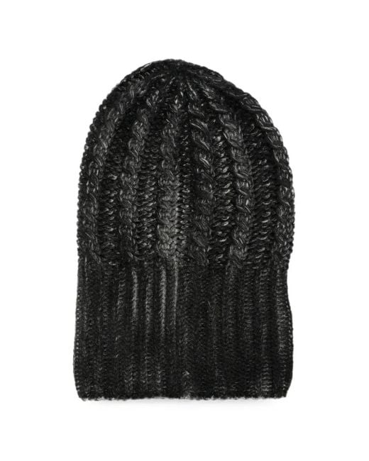 Avant Toi Black Cable-Knit Ribbed Beanie Hat