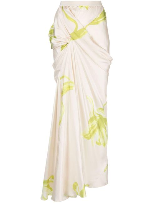 Erika Cavallini Semi Couture White Floral-print silk maxi skirt