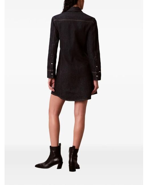 Calvin Klein Black Robe À Col Boutonné