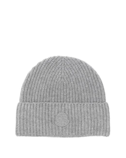 Moncler Gray Cashmere Logo-Patch Beanie