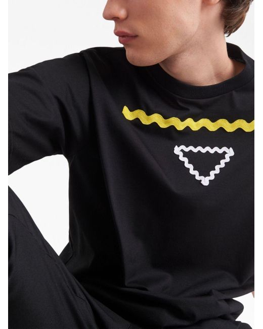 Prada Triangle-print Cotton T-shirt in Black for Men | Lyst