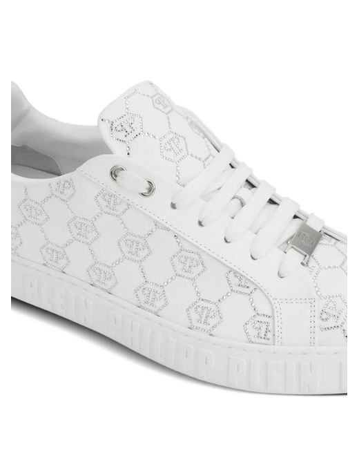 Philipp Plein White Carson Monogram Strass Low-Top Sneakers