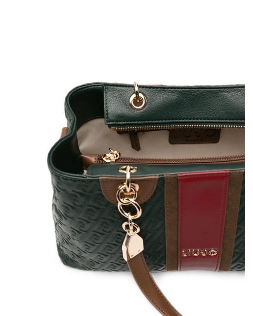 Liu Jo Black Monogram-Embossed Panelled Tote Bag
