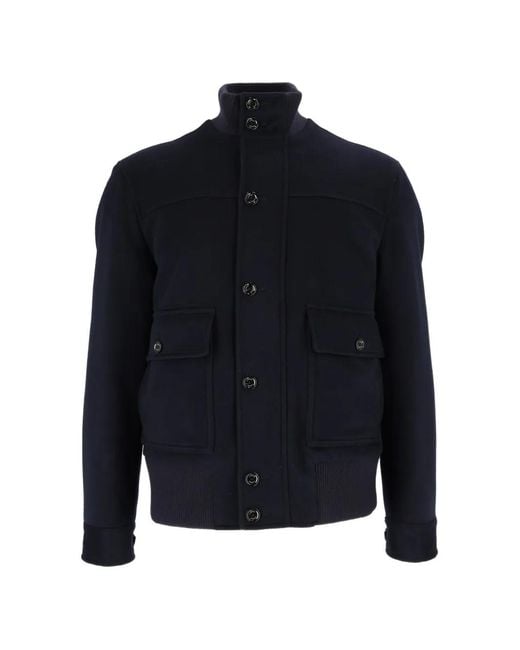 Lardini Blue Button-Fastening Ribbed-Trim Jacket for men