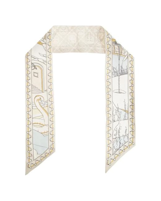 Tory Burch White Graphic-Print Silk Scarf