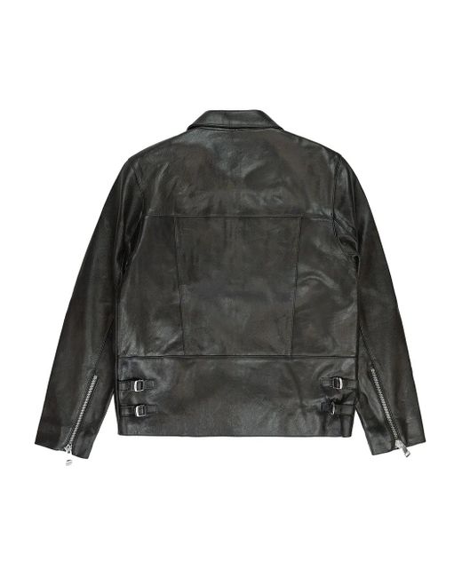 Purple Brand Black Leather Zip-Front Jacket for men