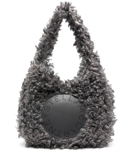 Stella McCartney Gray Small Logo-Patch Faux-Shearling Tote Bag