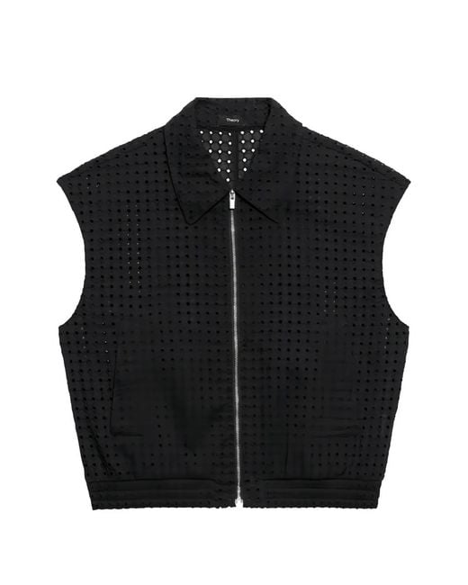 Theory Black Broderie-Anglaise Zip-Up Gillet