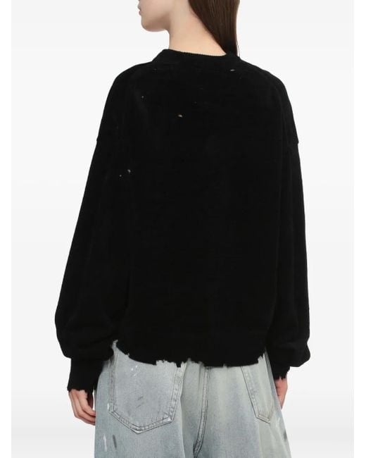 Maison Mihara Yasuhiro Black Ausgefranster Pullover Mit V-Ausschnitt