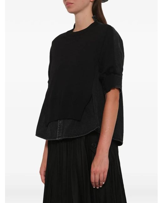 Sacai Blue Denim-Panelled Sweater
