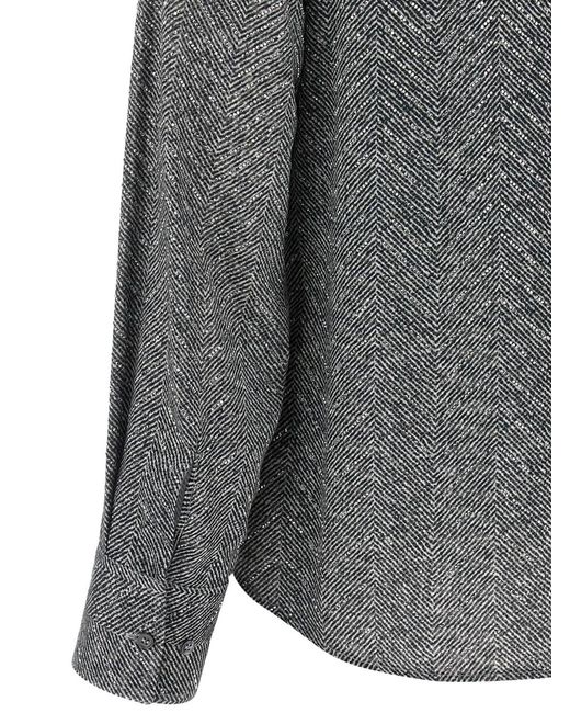 Ermanno Scervino Gray Herringbone Patterned Viscose Shirt