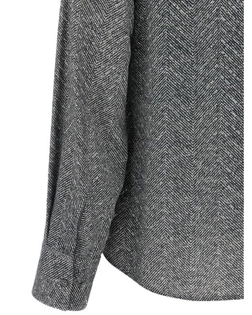 Ermanno Scervino Gray Herringbone Patterned Viscose Shirt