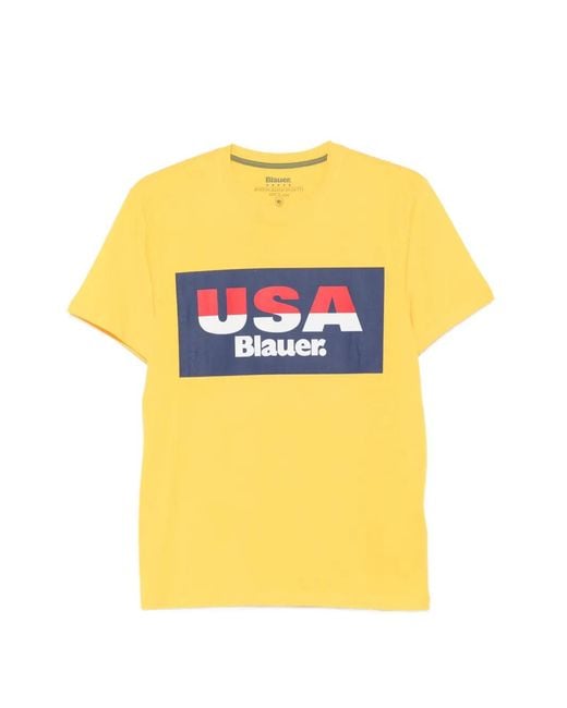 Blauer Yellow Logo-Print Short-Sleeve T-Shirt for men