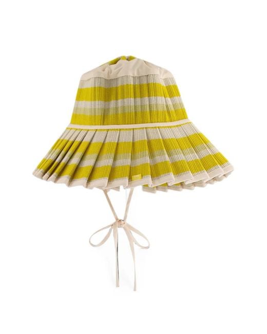 Lorna Murray Yellow Capri Striped Pleated Sun Hat