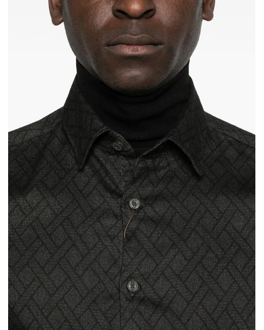 Canali Black Long-Sleeve Patterned Shirt for men