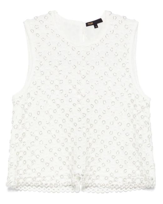 Maje White Bead-Embellished Top