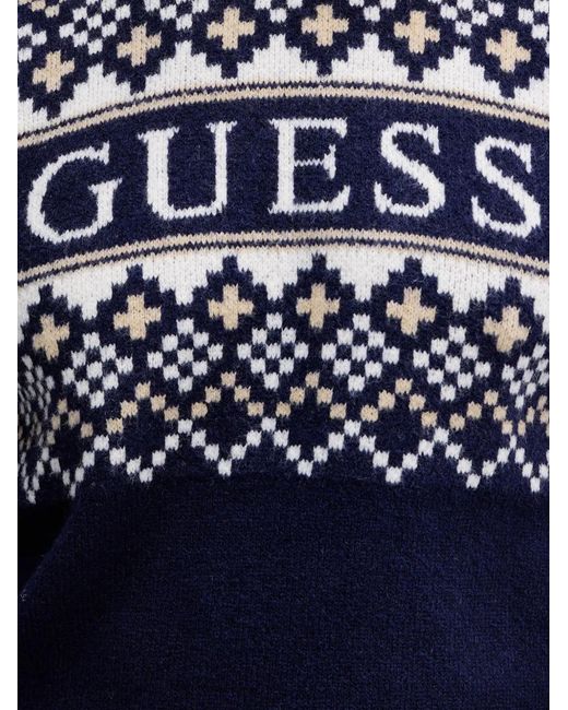 Guess Blue Fair Isle Round Neck Sweater for men