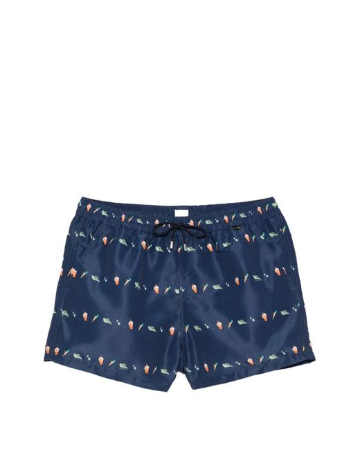 Paul Smith Blue Drawstring Patterned Swim Shorts for men