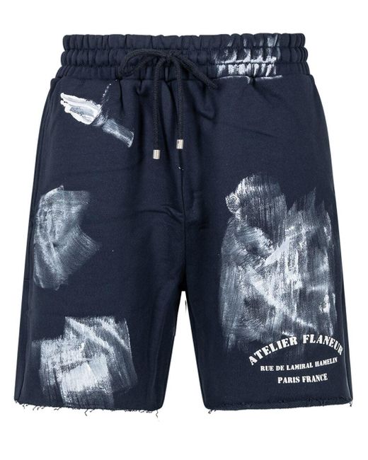 FLANEUR HOMME Blue Atelier Paint Stains Shorts for men