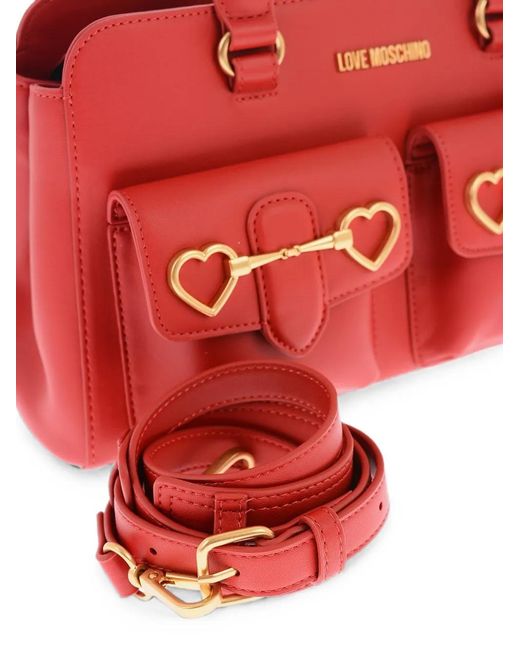 Moschino Red Medium Heart Bit Tote Bag