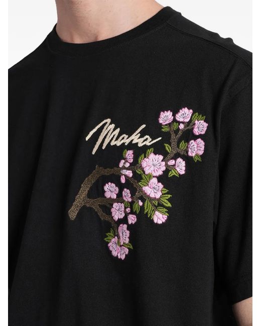 Maharishi Black Floral-Embroidered T-Shirt for men